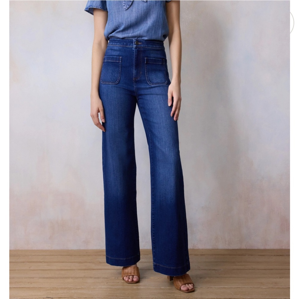 Blue Wide-Leg Trousers Jeans, LC Lauren Conrad Super High Rise Wide Leg Denim